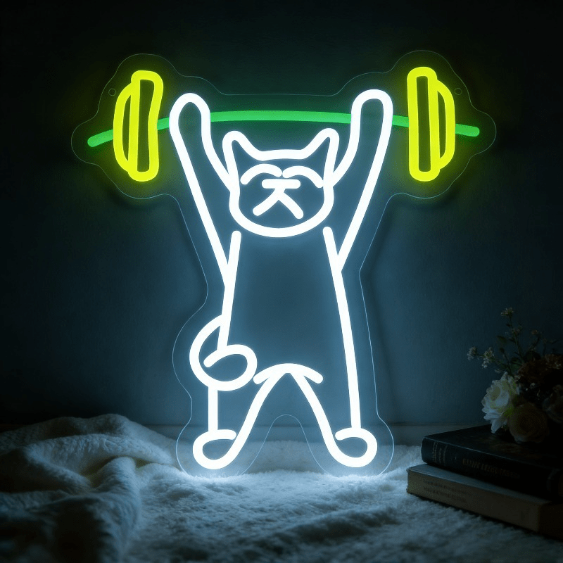 Home Gym Neon Sign - Неоновая LED-лампа «Кот, поднимающий тяжести» с