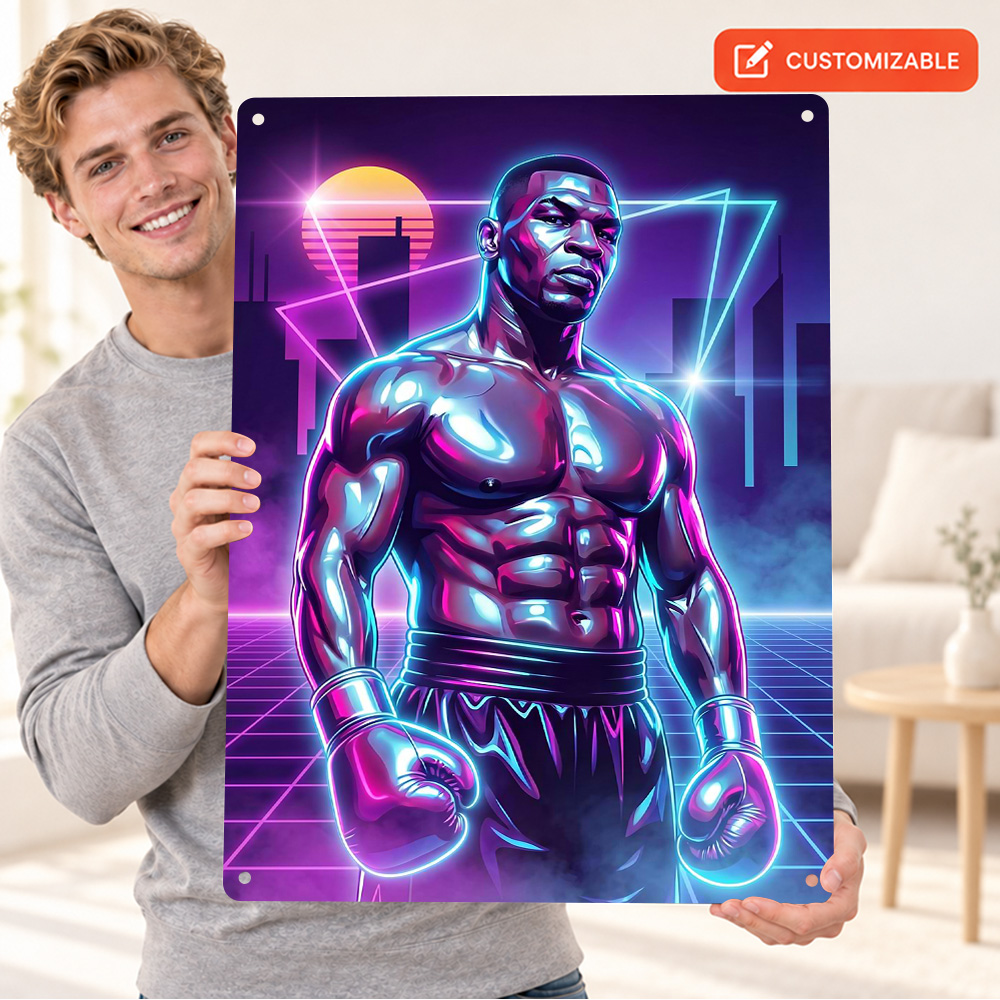 Home Gym Neon Sign - Постер с текстурой металла, изображающим Майка